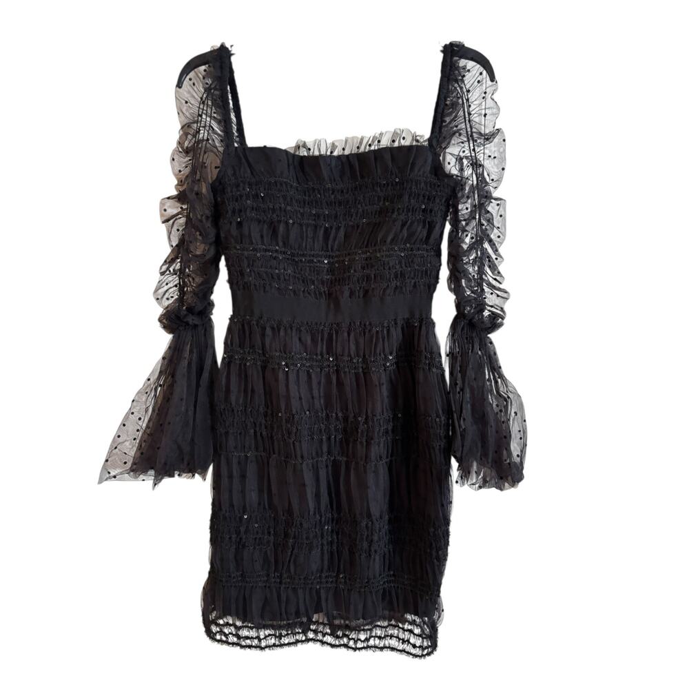 Self-Portrait Chiffon Sequin Mini Dress Long Sheer Sleeve Size 2 Whimsigoth